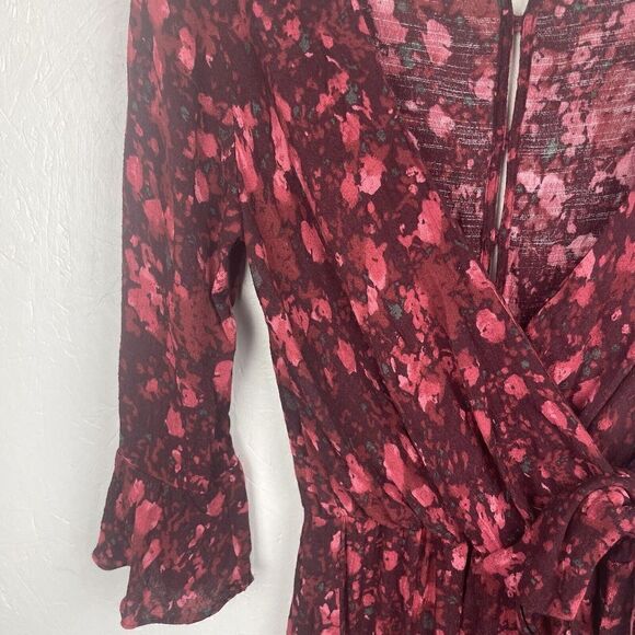 Free People Red Orange Purple Floral Ruffle Romper Viscose Rayon Size Small - Picture 6 of 10